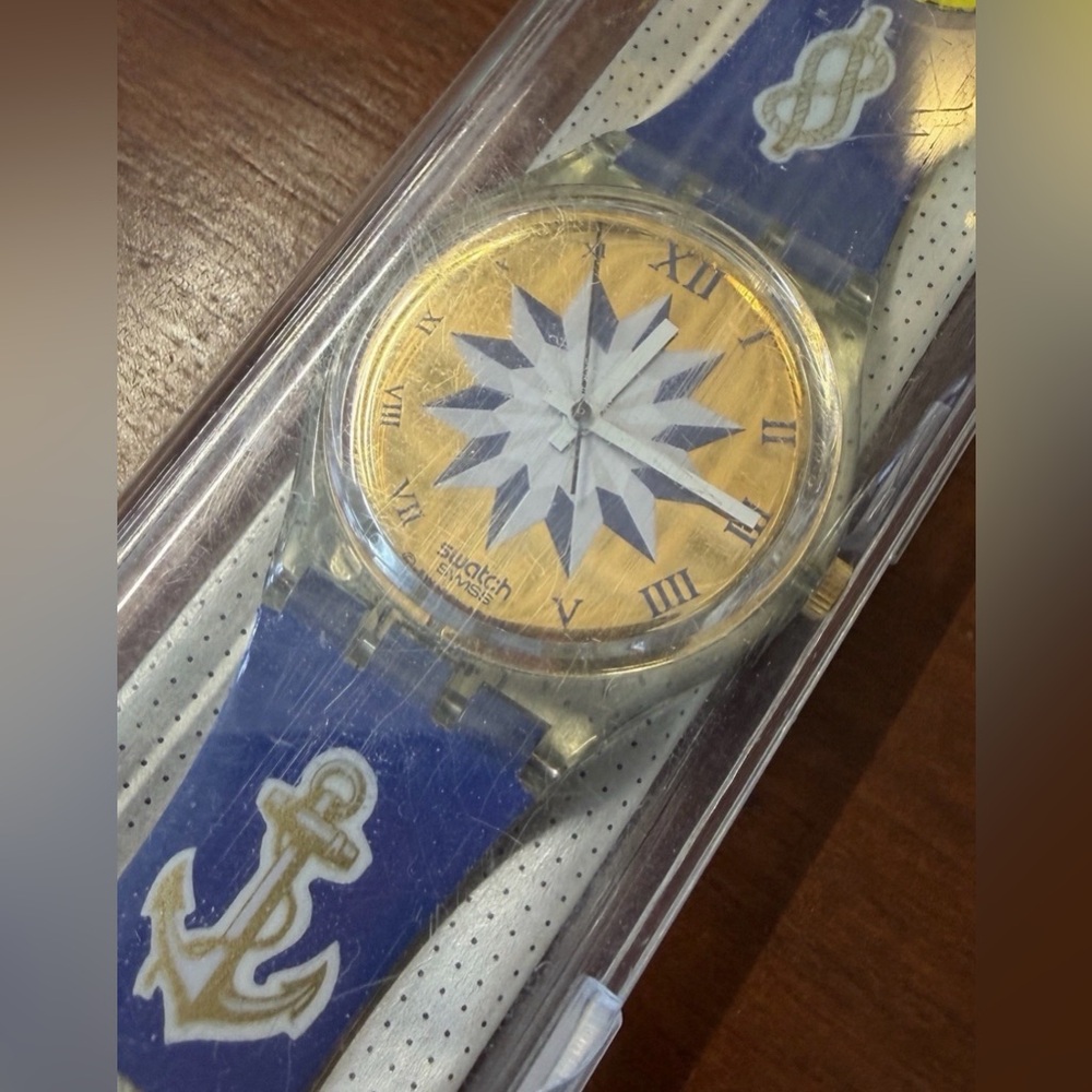 1991 Swatch Swiss Made GK140-Blue Anchorage New Old Stock Original Case - Picture 8 of 9
